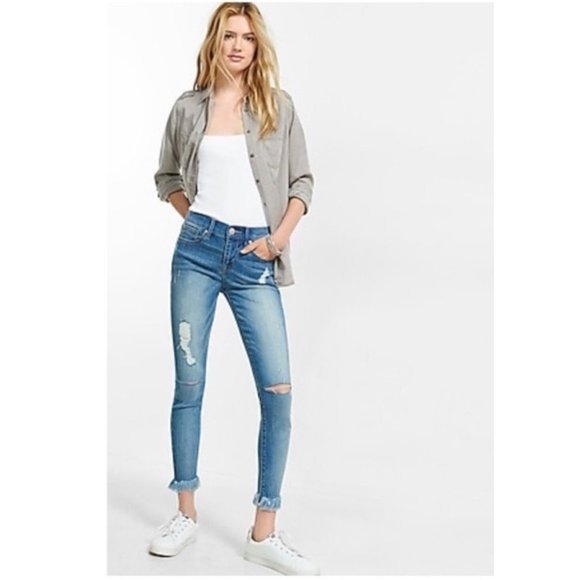 Express Denim - Express Mid Rise Distressed Jeans Crop Leggings 6